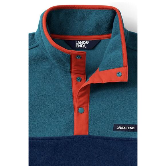 NEW Lands' End Mens Heritage Fleece Snap Neck Pullover Large Colorblock Comfort - Picture 2 of 8